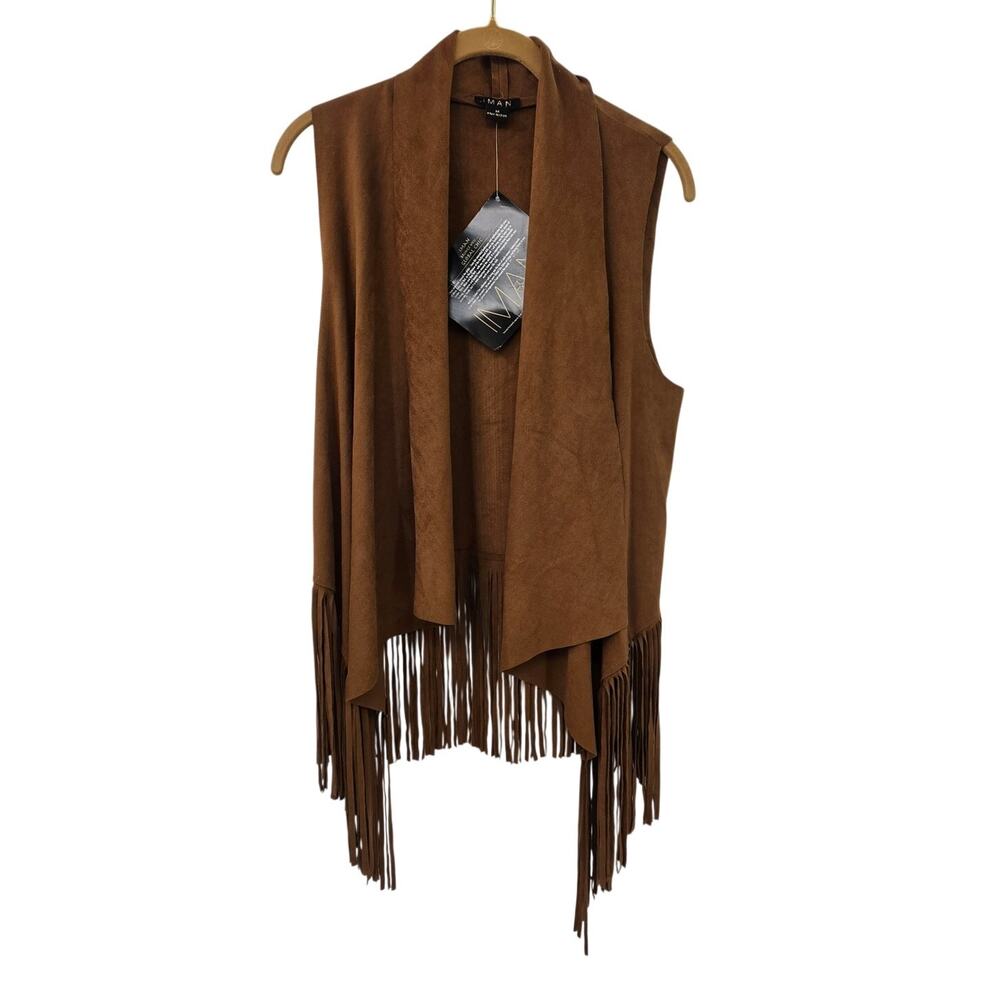 New NWT IMAN Faux Suede Frings Brown Boho Indie Western Vest Medium